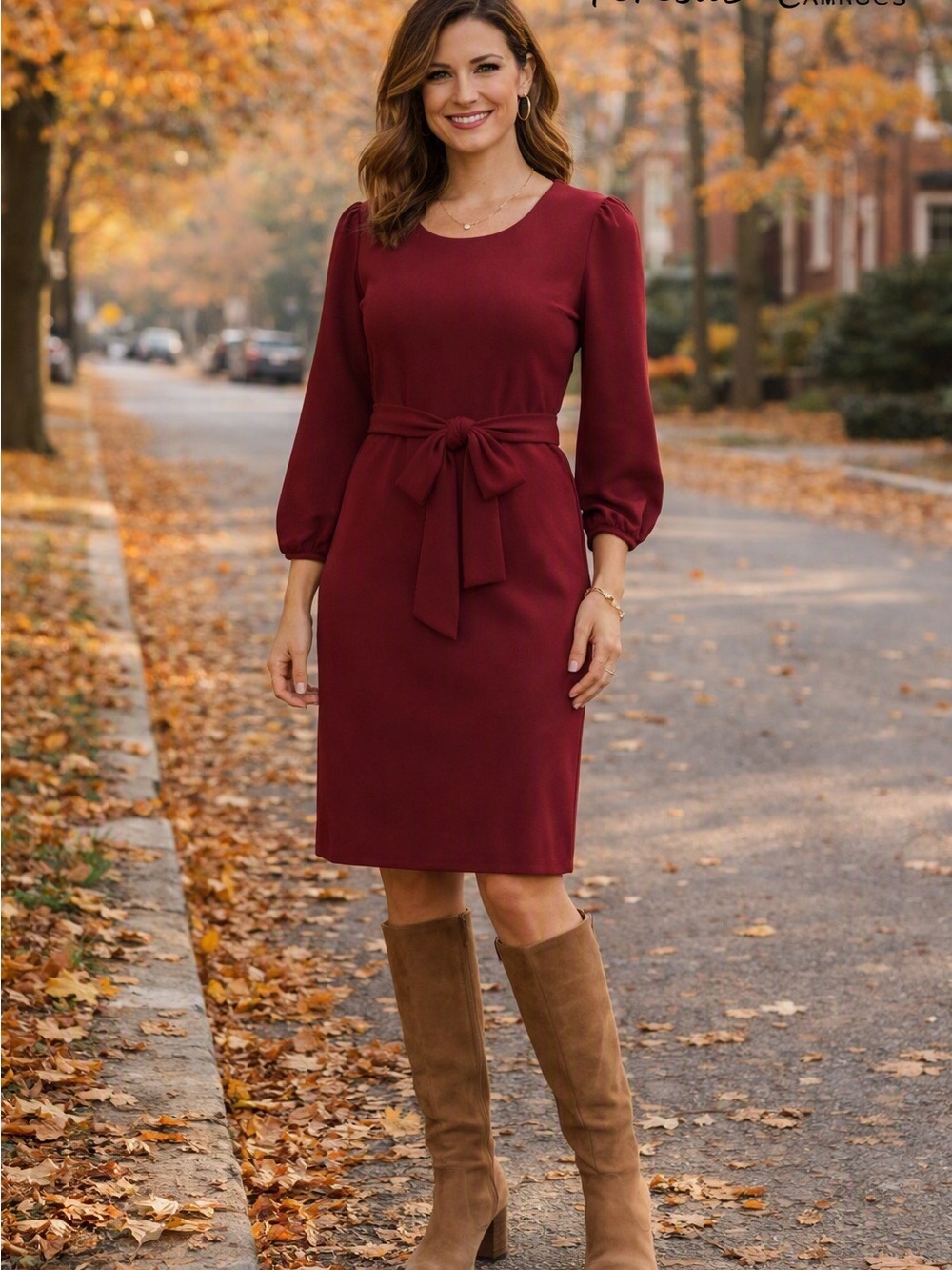 Ralph Lauren Burgundy Tie-Waist Midi Dress